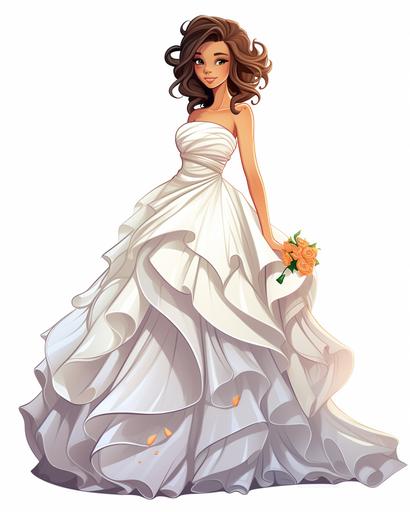 kids illustration, fashion model wearing a big wedding dress, cartoon style, thick lines, low detail, vivid color --ar 4:5