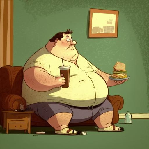lazy fat guy cartoon traditional art