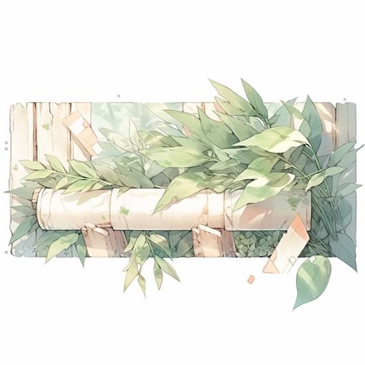 leaf illustration as a old banner notice board paper with solid background sticker --niji 5 --q 2 --s 750