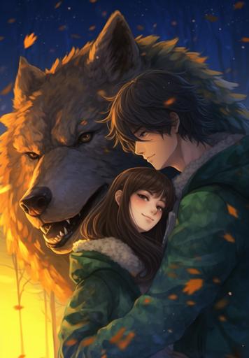 cozy anime, fantasy romance, werewolf --ar 9:13