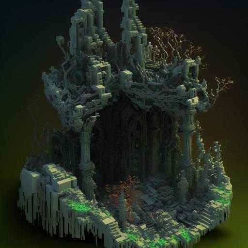 lego skeleton temple mandelbulb voxel isometric ruins mossy --v 4 --v 4