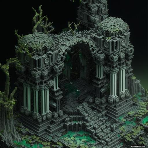 lego skeleton temple mandelbulb voxel isometric ruins mossy --v 4 --v 4