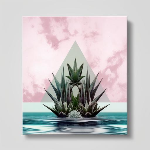 light pink aztec pyramid. Agave plants in the ocean in the style of Jean-Michel Basquiat --v 5