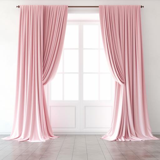 light pink velvet curtain in daylight with white background
