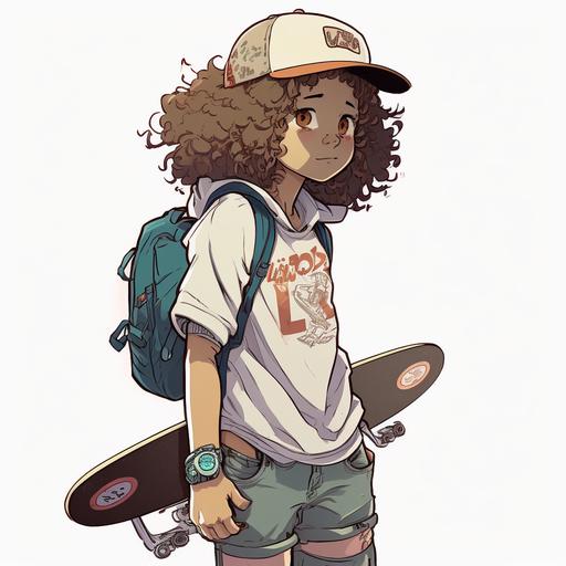 light skin curly hair animated tomboy skateboarder girl