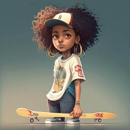 light skin curly hair animated tomboy skateboarder girl
