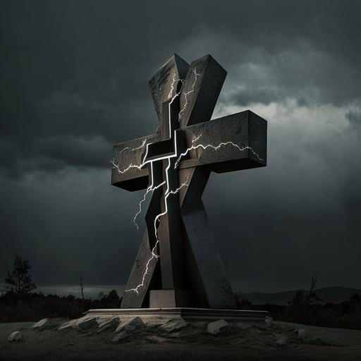 lightning breaks the Sign in the form of a cross with ends bent at an angle