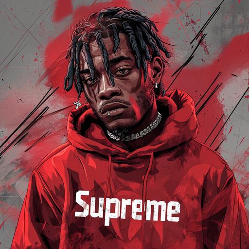 lil uzi vert, red hoodie 400 gsm - the front of the hoodie says 