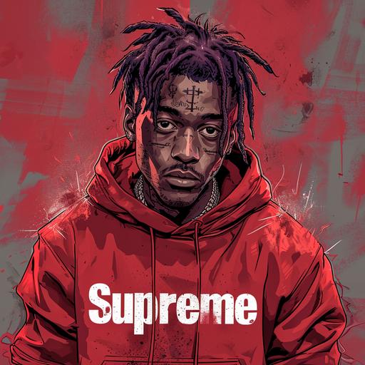 lil uzi vert, red hoodie 400 gsm - the front of the hoodie says 