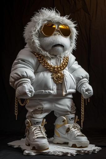 lil yeti rapper, puffer, gold chain, drip sneakers --ar 2:3 --v 6.0