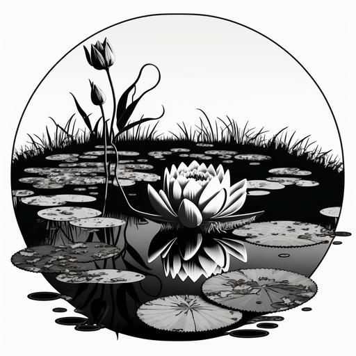 lily pad cartoon black and white