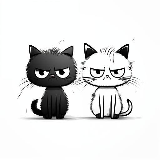 line art, black and white happy cartoon cat, sad cartoon cat and angry cartoon cat