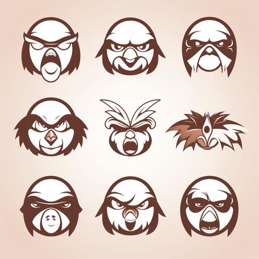 line art logo ideas for cartoon hawks expressing a range of emotions --v 5.0