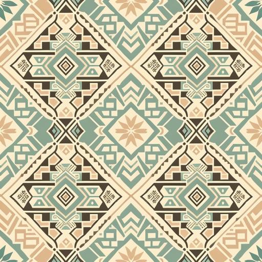 linen print, pattern repeated, antique aztec influence, pastelle and cream colours, inspired by burberry couture, hand printed design.