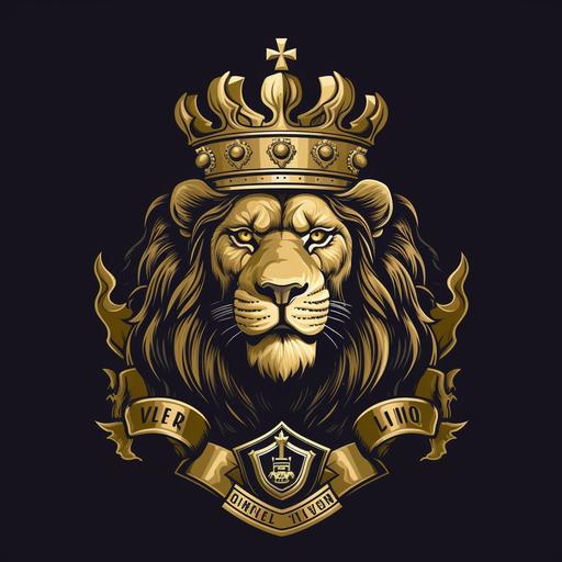 lions head with crown and soccer ball, crest shape logo london theam