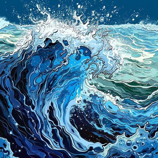 liquid motion ocean waves, comic book cartoon --v 6.0