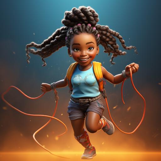 little black girl with braids jumping rope in 3d