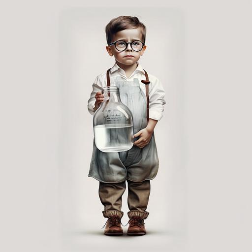 little boy with glass and medical apron,full body,pixer style,white background