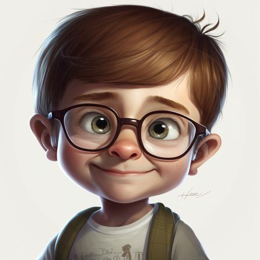 little boy with glasses big eyes cartoon smart smiling