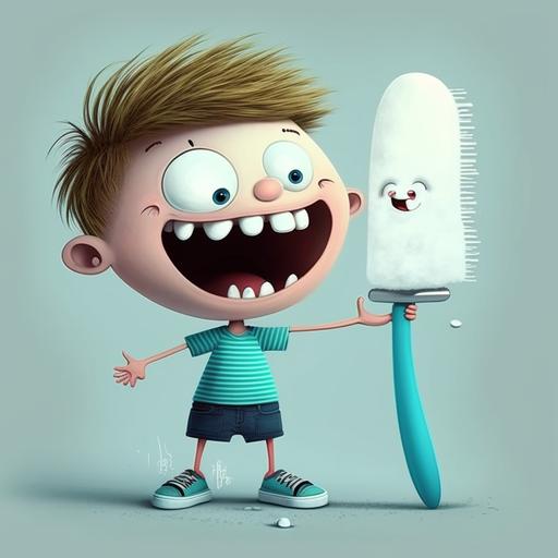 little cartoon kid and a giant dancing toothbrush