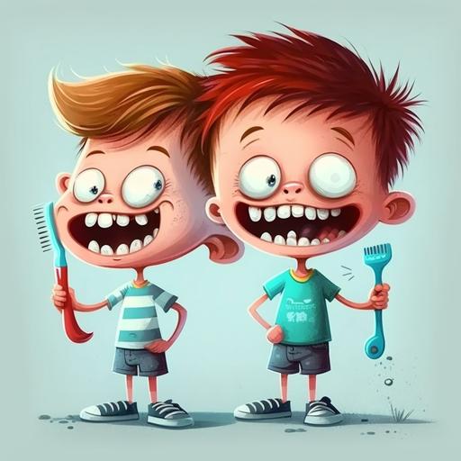 little cartoon kids brushing teeth
