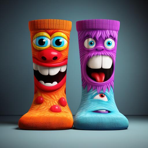 little cartoon monsters, left and right design of a pair of sock, digital product