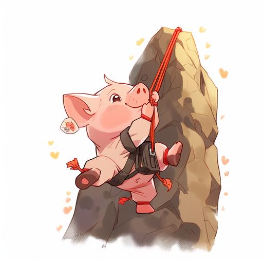 little cute pink pig doing rock climbing --niji 5