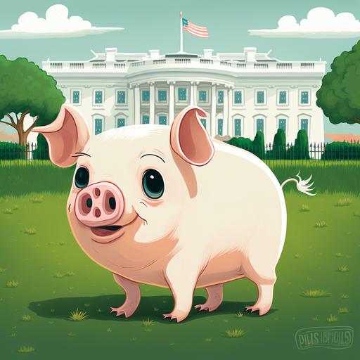 little pig in Washington D. C. , 2D, cartoon pig, happy pig, cartoon White house
