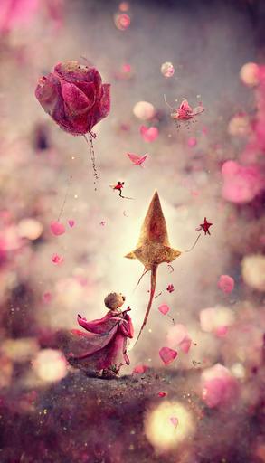 little prince, fairy tale, fantasy, pink, cartoon, rose, petals, shooting star, hd --ar 9:16