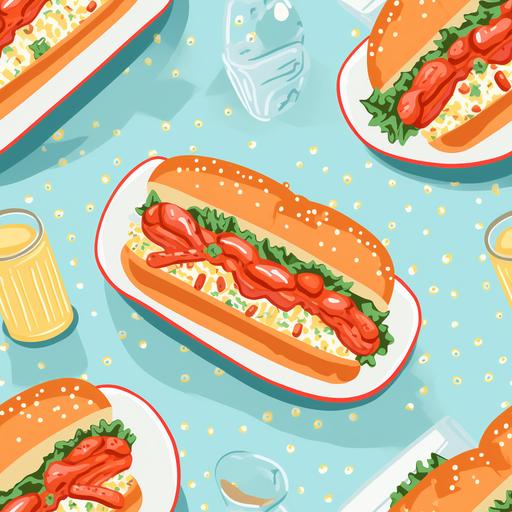 lobster roll on plate on tablecloth whimsical style --tile