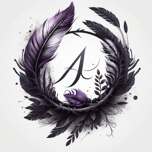 logo Akihunter purple black and grey laurel wreath feather