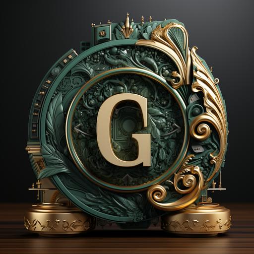 logo G.D.Arch. 3d letters with background wood the font Gold and Green --s 750