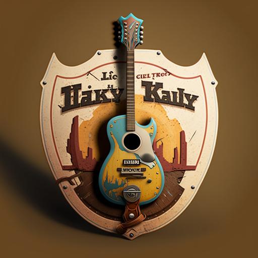 logo, Lucky Luke Cartoon, render 3d, electric guitar, far west
