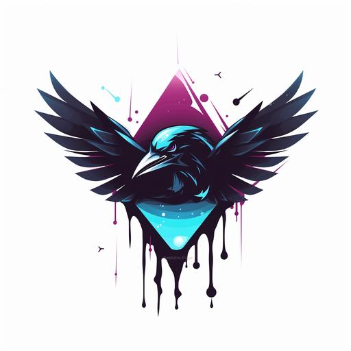 logo, Raven flying, geometrical, liquid dripping from logo