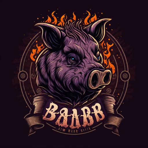 logo, boar on a spit, cartoon, lila background