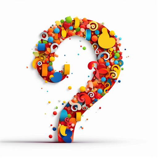 logo containing cartoon question marks on white background