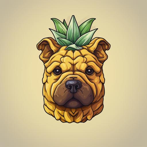 logo design about an item called pineapple bun from China, brown sharpei dog as a pineapple princess, cool dog,