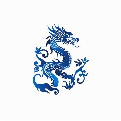 logo design, flat vector graphic of an elegant blue dragon with blue floral pattern on a white background, using simple shapes in a minimalistic style with a blue and white color palette, elegant and sophisticated in the style of traditional Chinese art --v 6.0