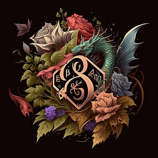 logo, dnd, dice, flowers, 20, eighties style, dragon