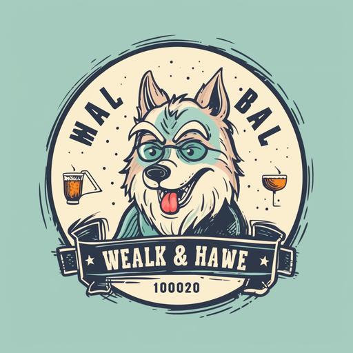logo for a brand of bar with funny wolf cartoon print, pastel technique