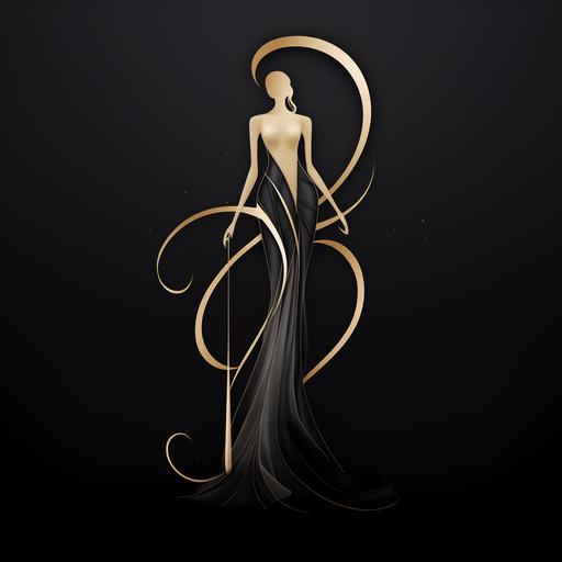 logo for a fashion couture busines, blowing fabrics in a maniqui art deco style ,with the leter J Y L in black white and gray a touch of gold