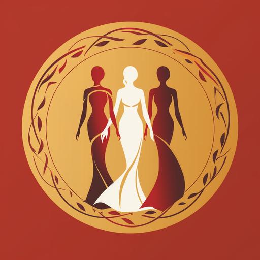 logo in red and gold of three women who are best friends. Circle design.