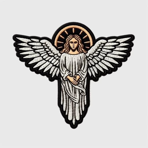 logo, jesus, angel, bold, embroidery design, 3 colours, badge, iconic --s 250 --v 5.1