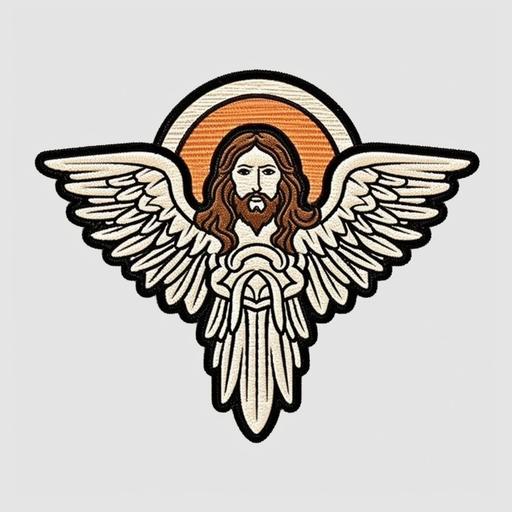 logo, jesus, angel, bold, embroidery design, 3 colours, badge, iconic --s 250 --v 5.1