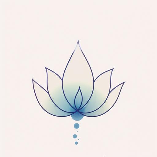 logo, lotus in waterdrop, white background, gradation line, blue, pastel