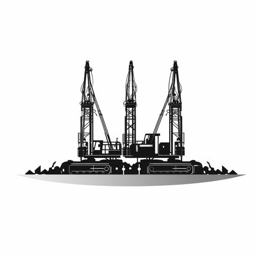 logo, minimal, piles machine, black color white background, no shadow, vector, drilling machines, piles, heavy equipment, not many details, black and wihte, les ditail, bentonite, Inspired by piling machines soilmec, sany, bauer, no backrund, drill rods, kelly bar