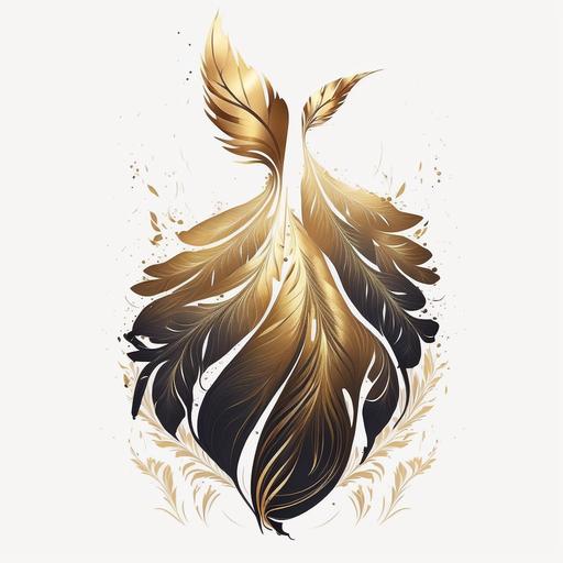 logo of a company called feather boutique. The logo should be an outline of a dress made of feather. Should contain more gold colour.