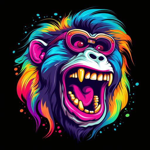 logo of a crying and laughing colorful monkey