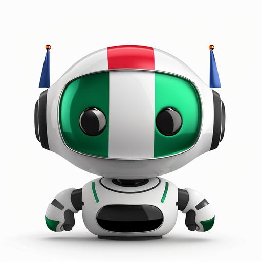 logo of a nice and friendly looking chatbot with the Italian flag (green, white and red) and in the background an Italian country