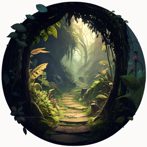 logo, pathway in jungle, sunny, 8k